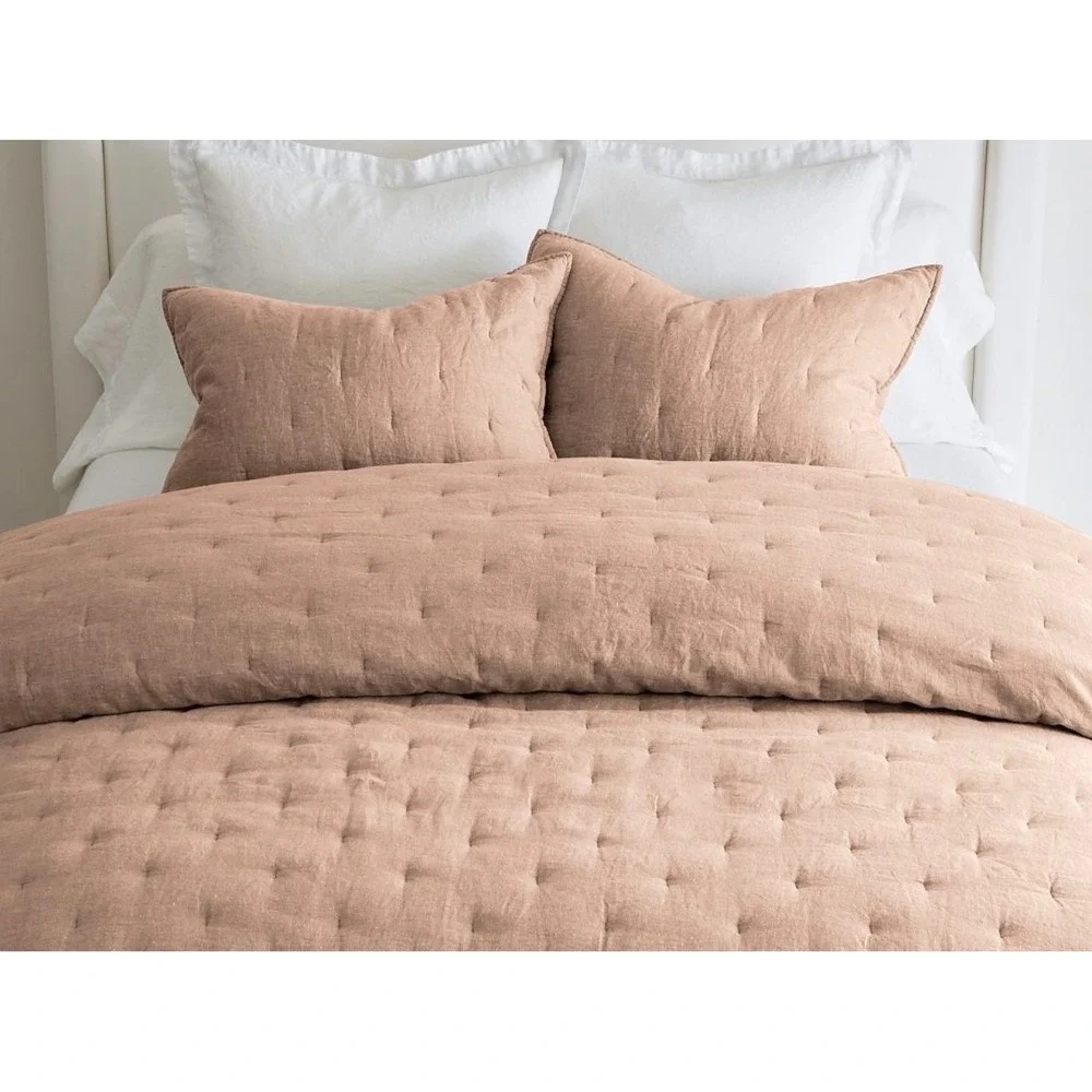 Pottery Barn Belgian Linen Tufted (1)Standard Sham Rosewood Blush Pink